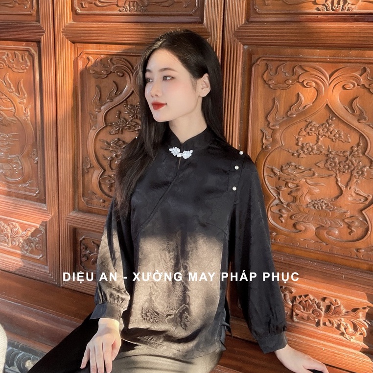 Bộ Quần Áo Đi Lễ Chùa Cách Tân Cổ Tàu Màu Đen - Pháp Phục Đồ Lam