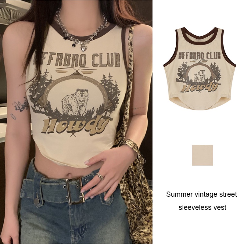 【Vận chuyển trong vòng hai ngày】MELVILLE Áo thun Croptop ba lỗ Sát Nách Ôm Body Nữ, Áo kiểu Croptop Hoạ Tiết In Thiết Kế Quyến Rũ Cho Phái Nữ