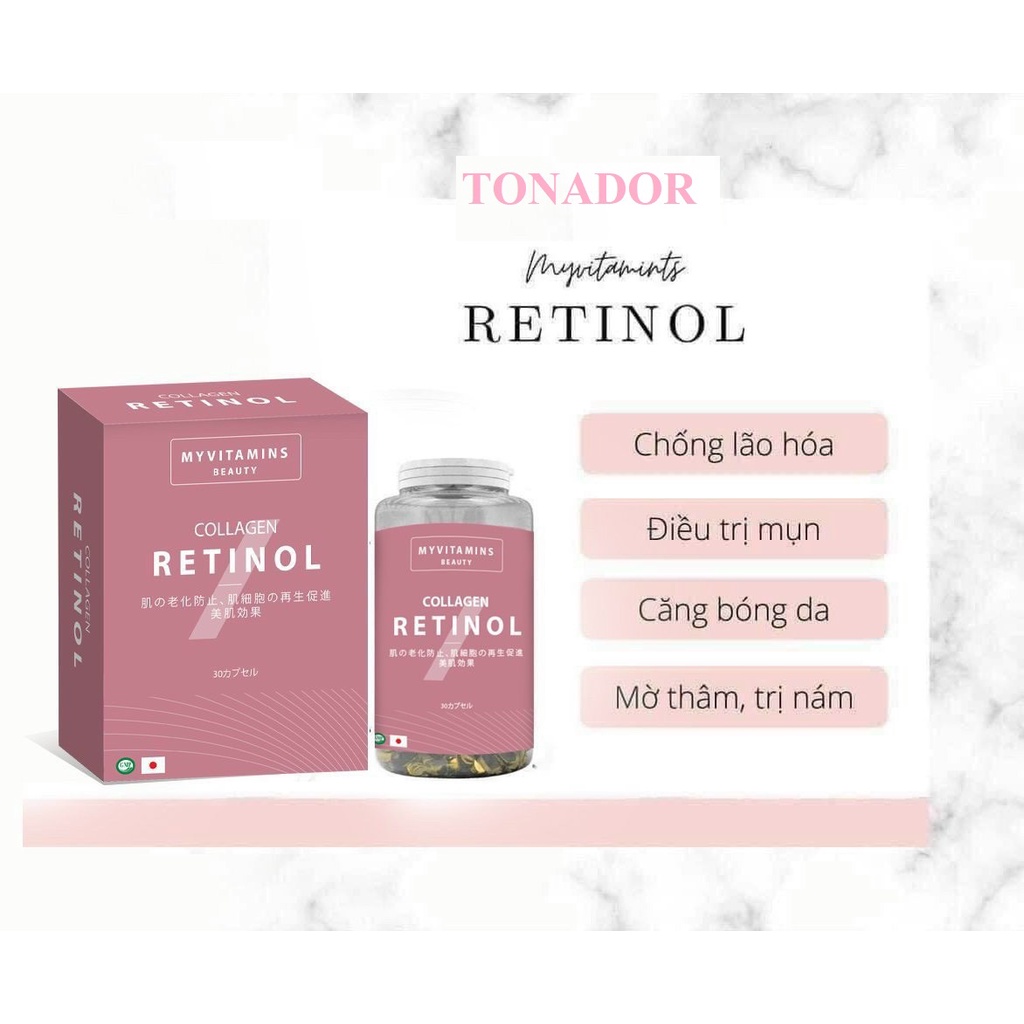Viên uống Retinol Myvitamins UK 30 viên, giảm lão hóa giúp đẹp da