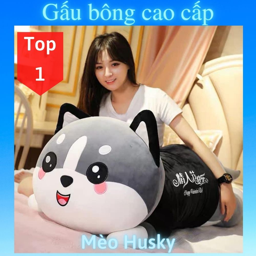 Gấu bông to Mèo Husky 🛡𝑯𝒂̀𝒏𝒈 𝑪𝒂𝒐 𝑪𝒂̂́𝒑🛡, gối ôm hình thú nhồi bông Mèo Husky đáng yêu 1m5 / 1m2 / 1m