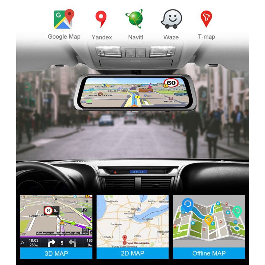 CAMERA HÀNH TRÌNH GƯƠNG X10R CẢNH BÁO DẪN ĐƯỜNG GIẢI TRÍ ANDROI