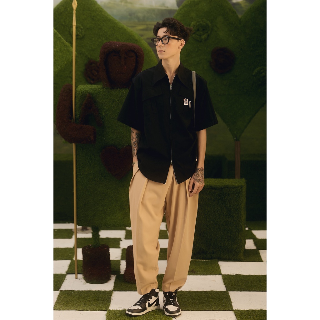 BLANKESPACE Áo Sơ Mi Tay Ngắn Jack Shirt Thời Trang Nam Nữ Unisex Vải Cotton Không Nhăn