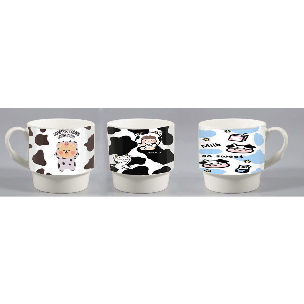 Cốc sứ 2 nấc bò sữa C2N26a cute dễ thương hoạt hình décor vintage 320ml