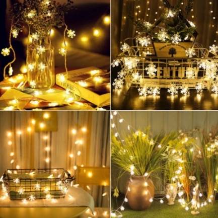 Dây đèn led hình bông tuyết 4m 20 bóng xinh xắn dùng trang trí lễ giáng sinh, dây đèn kiểu bông tuyết trang trí noen
