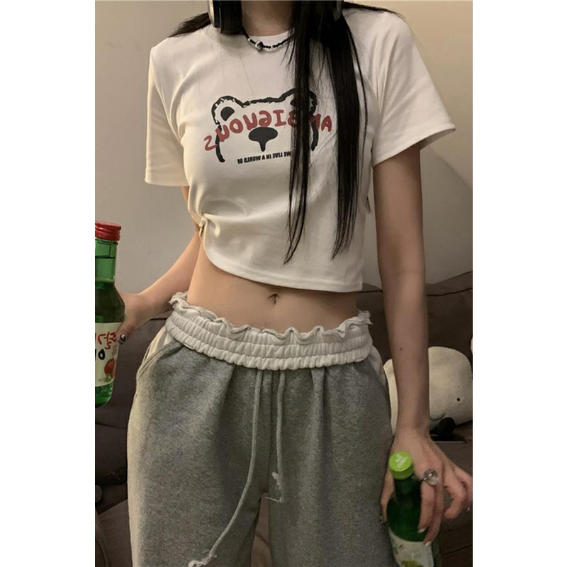 Áo thun XINLANYASHE croptop tay ngắn phong cách Hàn Quốc cho nữ