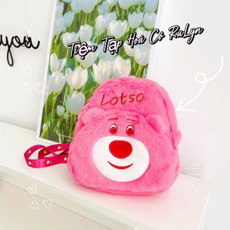 Túi Bao Tử Gấu Dâu Lotso Siêu Dễ Thương , Siêu Cute, Lông Siêu Mịn Màu Hồng Pinkly