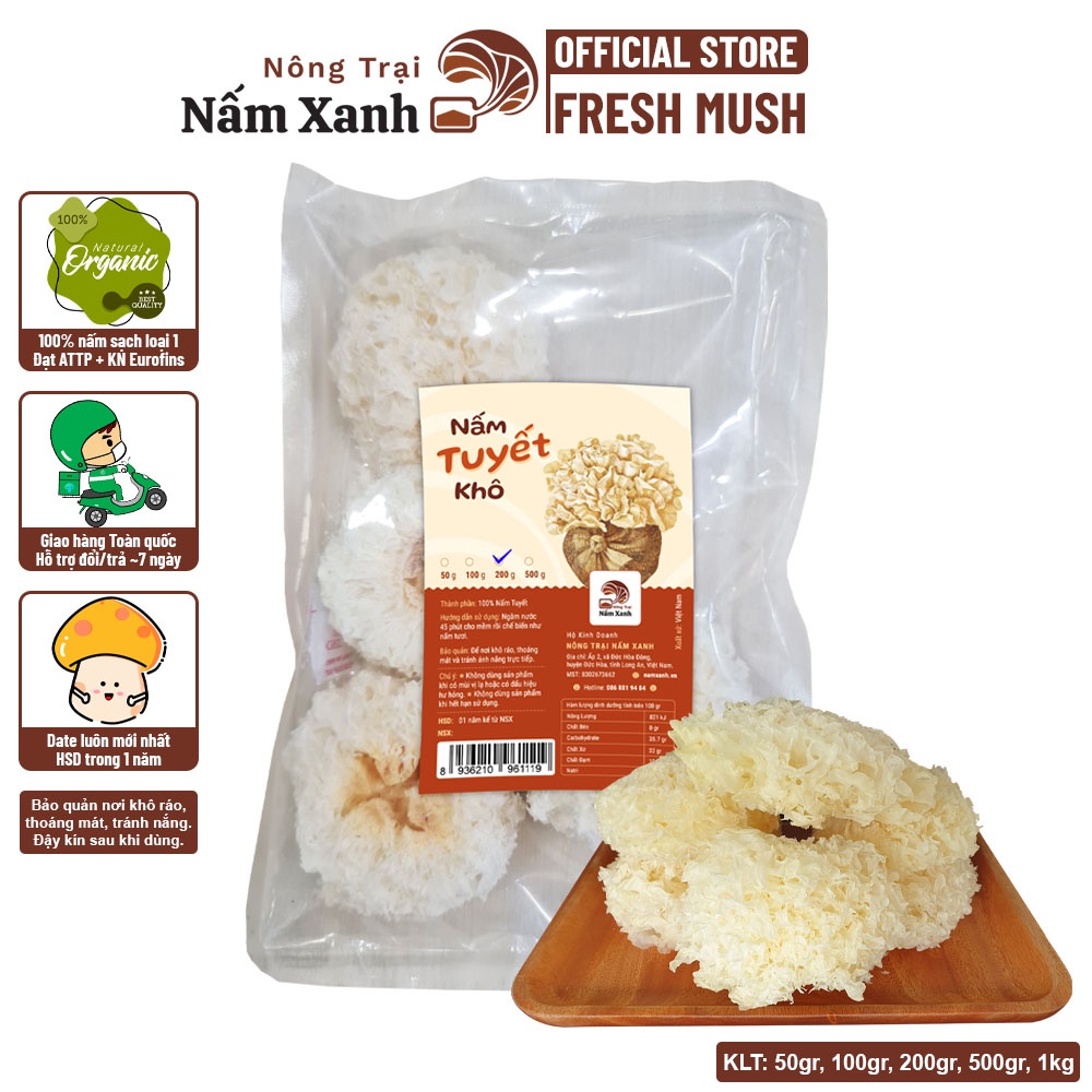 Nấm Tuyết (Ngân Nhĩ) Khô Ngon Giòn Sạch Túi 50gr 100gr 200gr - Nông Trại Nấm Xanh