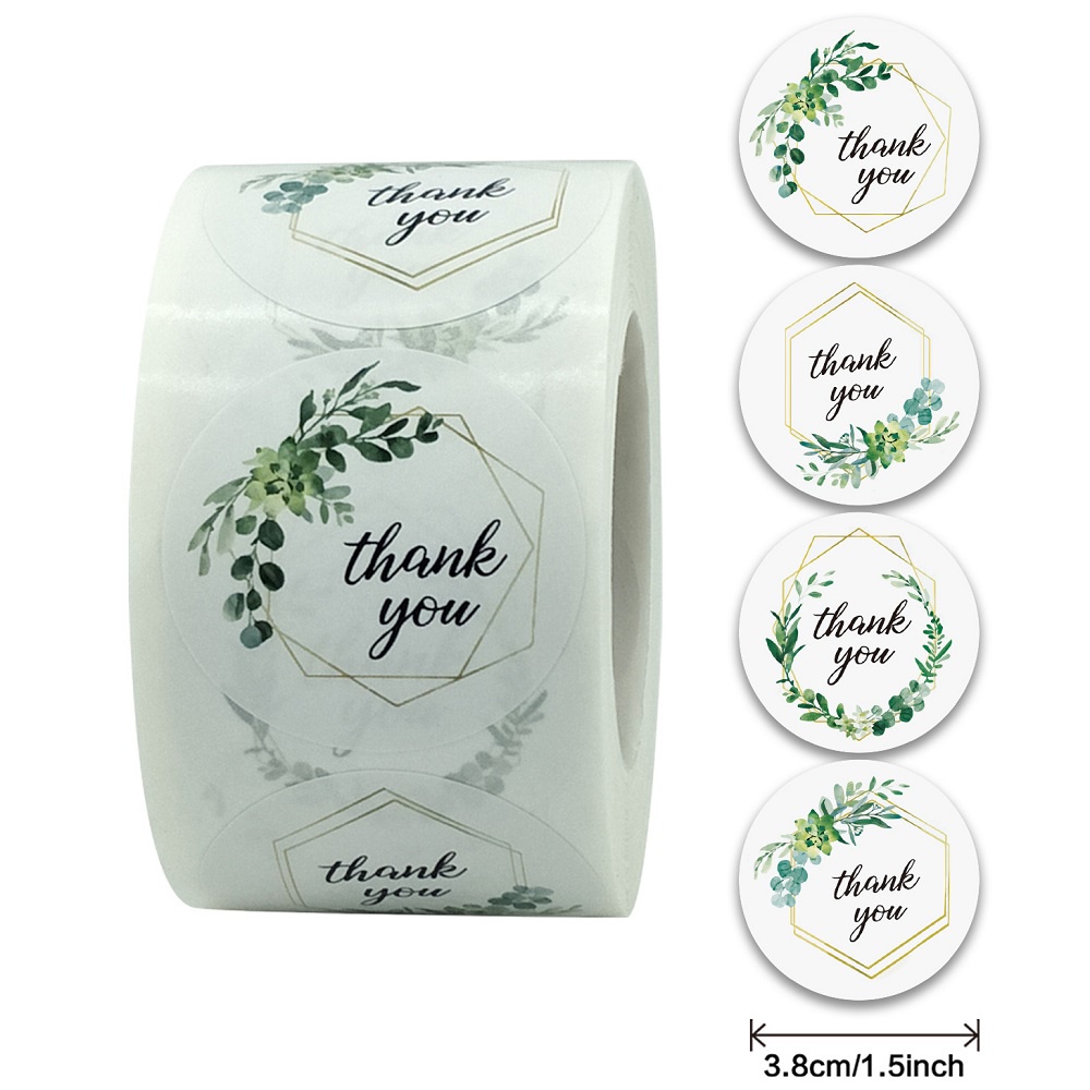 Cuộn 500 Sticker Thank You, Tem cảm ơn, Tem Thank you 2,5cm và 3,8cm họa tiết hoa lá