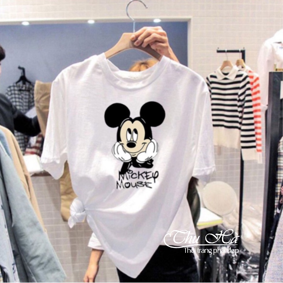 Áo thun form rộng áo phông tay lỡ Thu Hà chất liệu thoáng mát in hình Chuột Mickey Mouse
