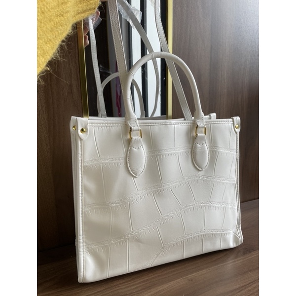 TNS -Túi tote form vuông công sở vừa laptop siêu  Shopping tote bag--tone trắng crocs sang