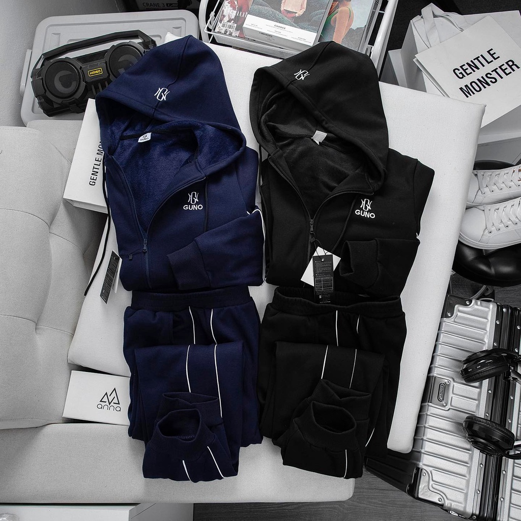Bộ nỉ lót lông nam chính hãng GUNO bộ thể thao nam kéo khóa thu đông DBNA39