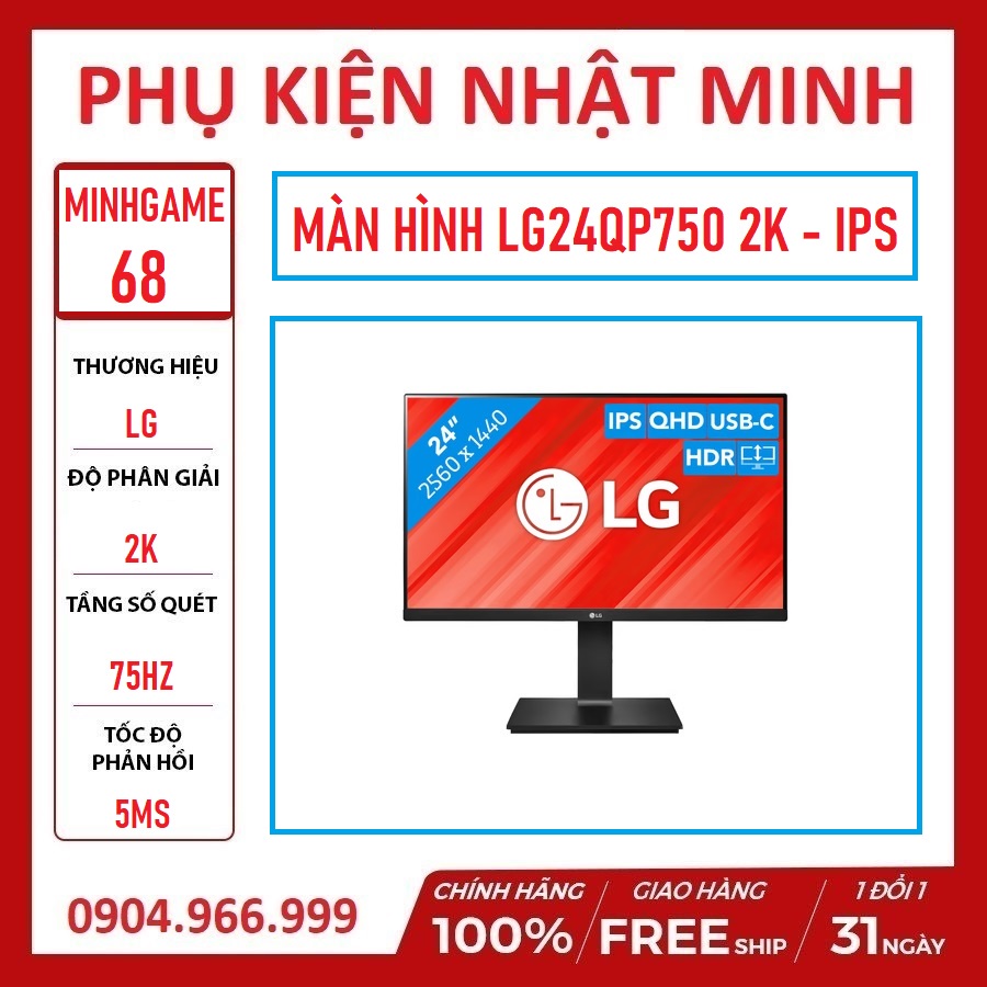 Màn hình 2K LG 24QP750-B 23.8 inch IPS QHD USB Type