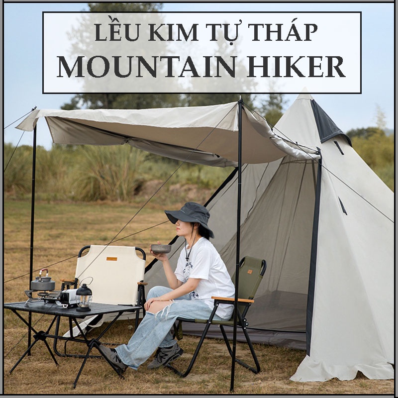 Lều Kim Tự Tháp MoutainHiker, Lều Dã Ngoại Cắm Trại 2 Lớp Có Mái Hiên Cho 4-6 Người