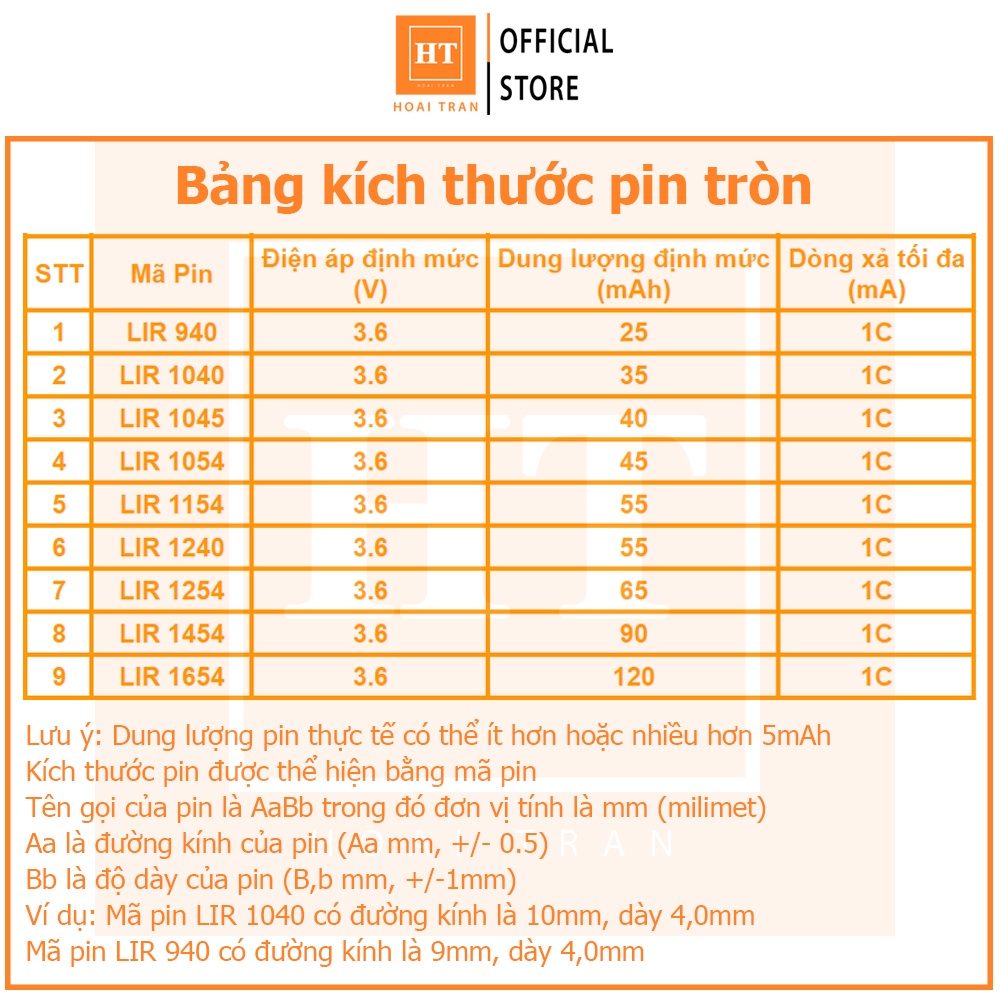 Pin nút Li-ion 3.6V LIR 1040 35mAh  cho tai nghe Bluetooth TWS, có thể sạc lại được