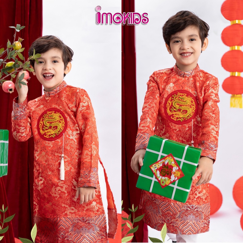 Áo dài bé trai June With Love, Oli River 10-30kg áo dài truyền thống cho bé màu đỏ, vàng, xanh