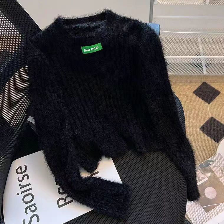 Áo sweater Dệt Kim Tay Dài Cổ Tròn Màu Sắc Xinh Xắn Cho Nữ