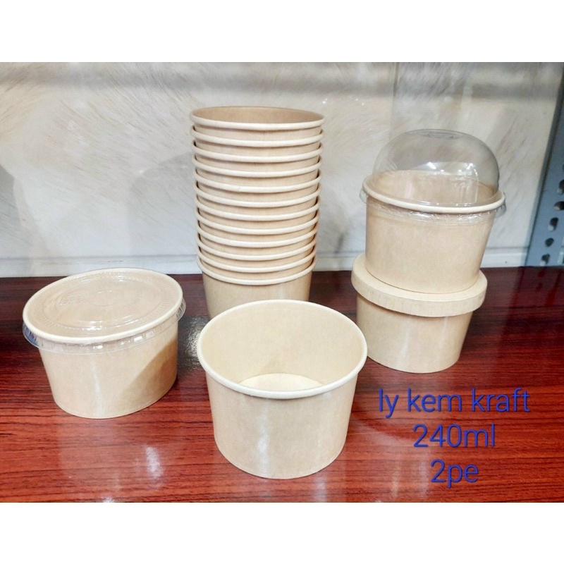 50 ly giấy karft 240ml 2 pe dùng đựng kem khói, đựng súp , đựng tàu hủ