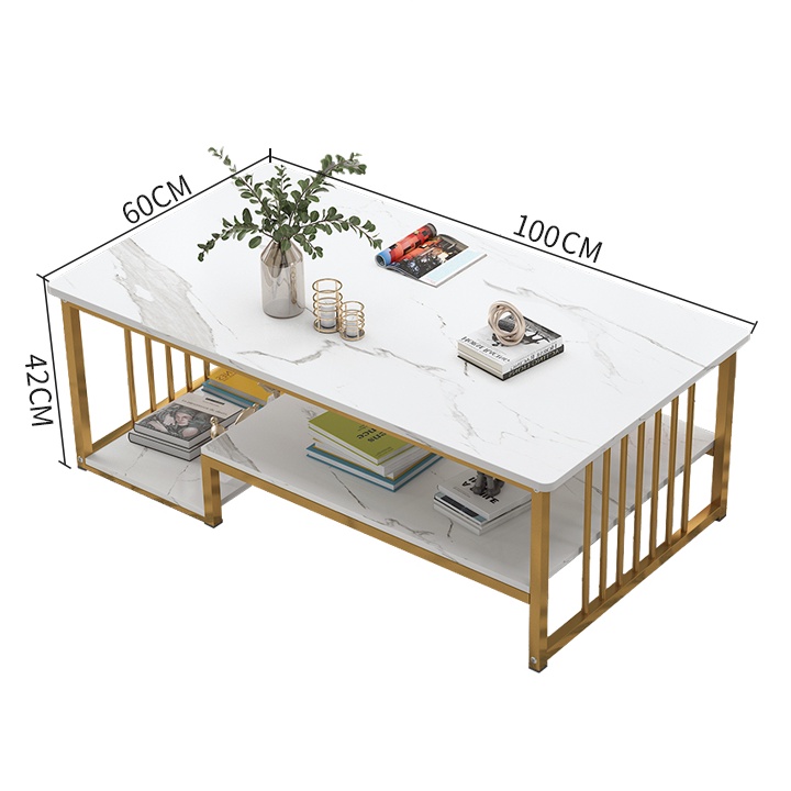 Bàn trà sofa, bàn sofa phòng khách decor, bàn uống nước mặt gỗ MDF vân đá KT 100x50x42 cm B013 | BigBuy360 - bigbuy360.vn
