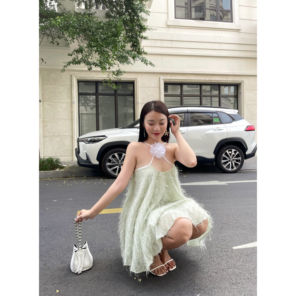 Váy Lông Xòe Hoa Cổ LSEOUL V1457 Màu Pastel Nhẹ Nhàng Nữ Tính