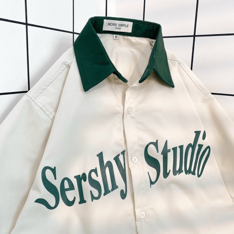 Áo Khoác Kiểu Sơ Mi Nam Nữ Vải Kaki Cổ Bẻ In Logo Đẹp Phong Cách Xì Teen NEW UNISEX