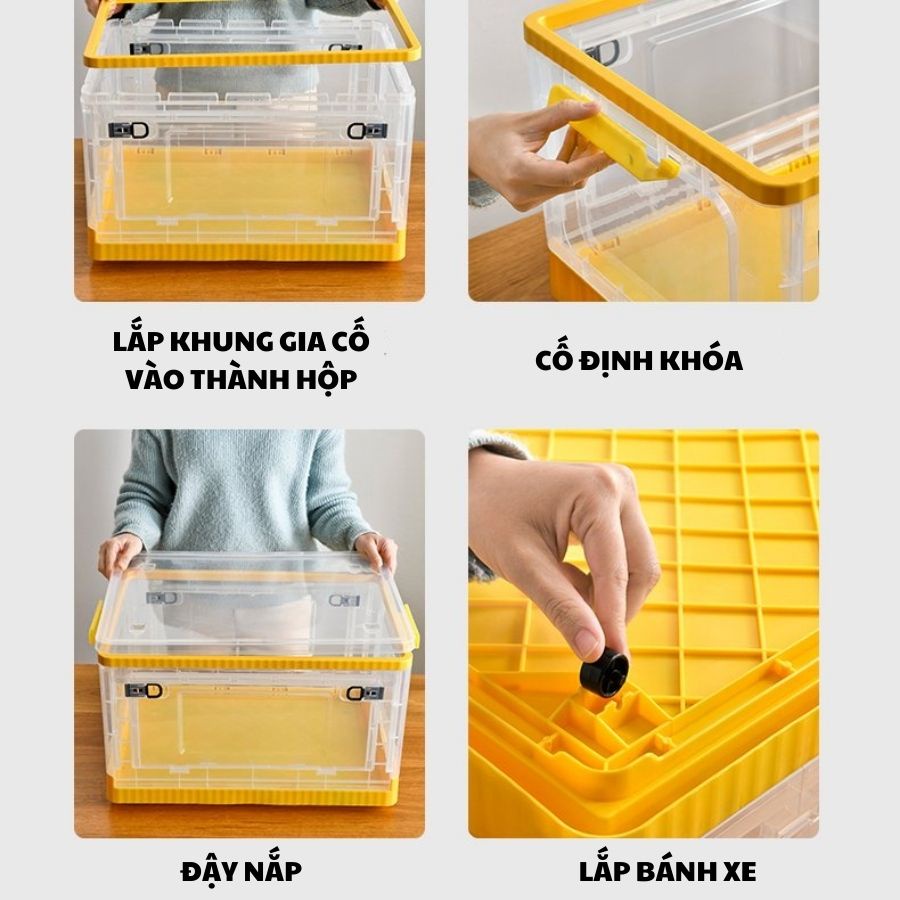 Hộp Nhựa Gấp Gọn Thông Minh, Thùng Nhựa Đựng Đồ Gấp Gọn Có Bánh Xe Kích Thước 88L Siêu Lớn Q040