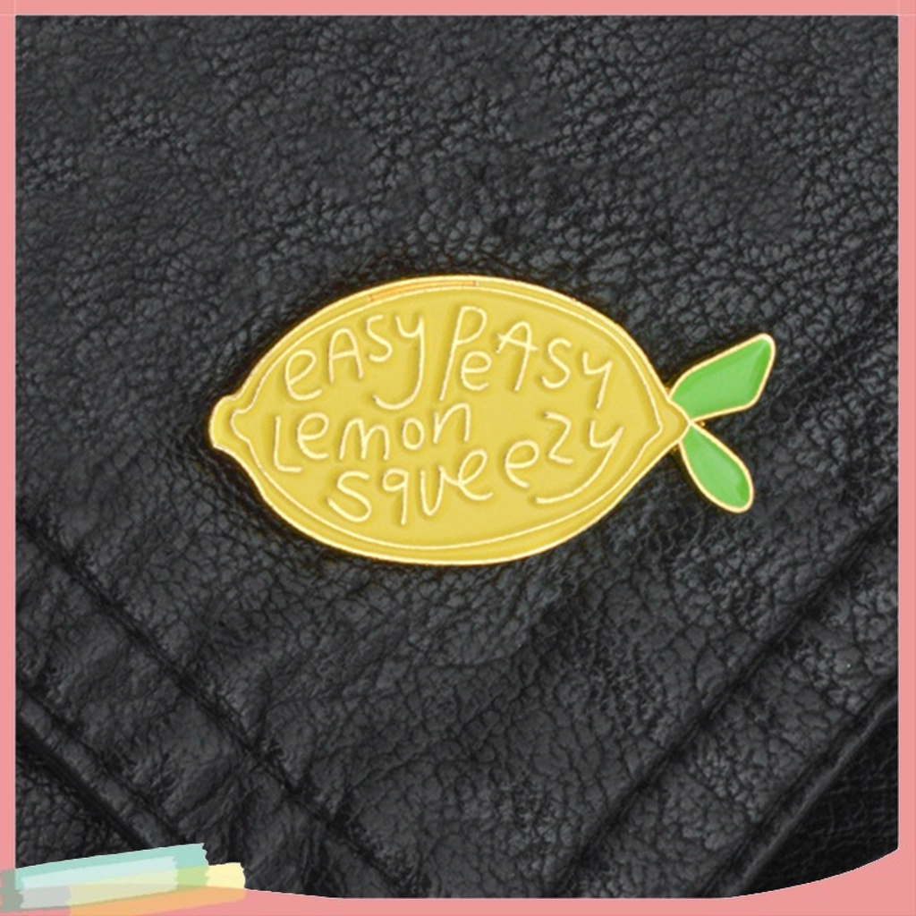 【LK】Cartoon Lemon Enamel Letters Brooch Pin Unisex Denim Backpack Decor Party Badge