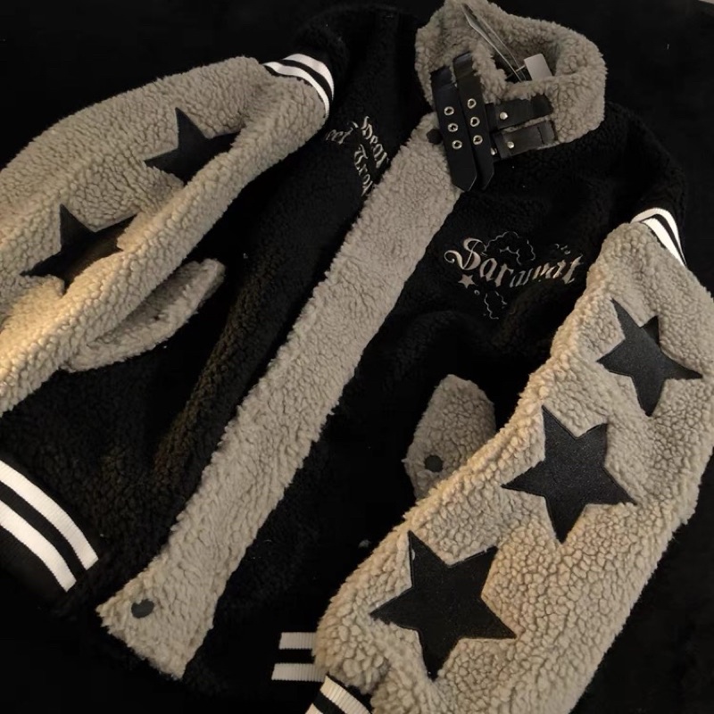 TKLIHN Áo khoác Lông Cừu ulzzang hình NGÔI SAO phong cách Y2K HOT TREND 2023