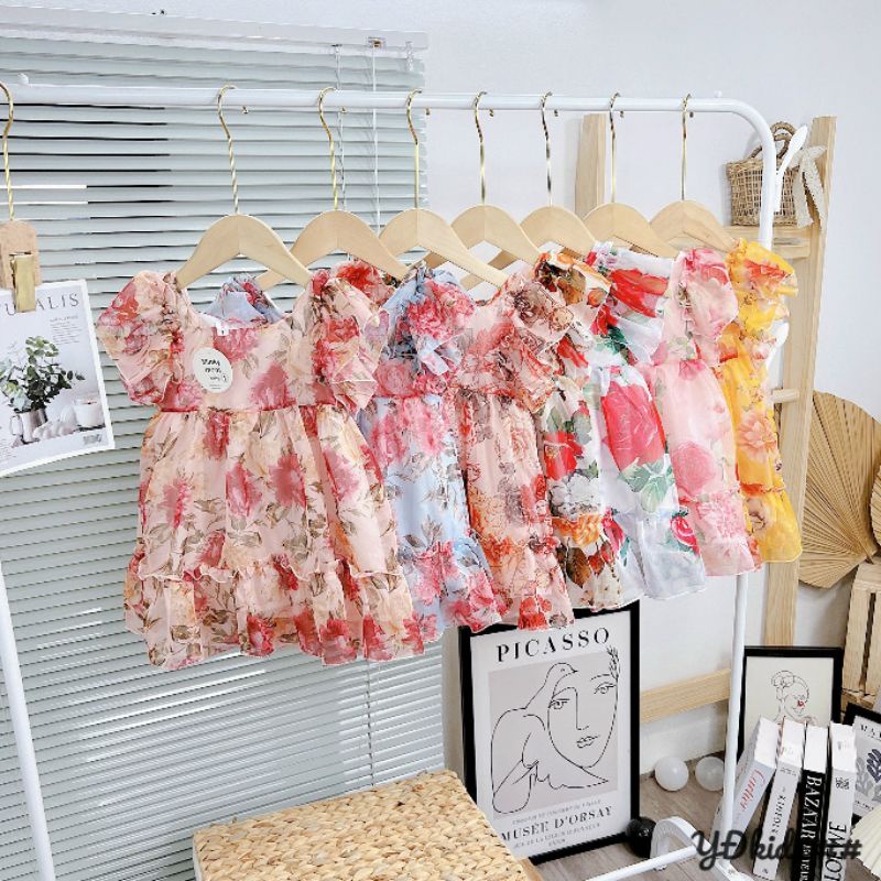 Đầm voan Hàn hoa tầng mỏng nhẹ cho bé