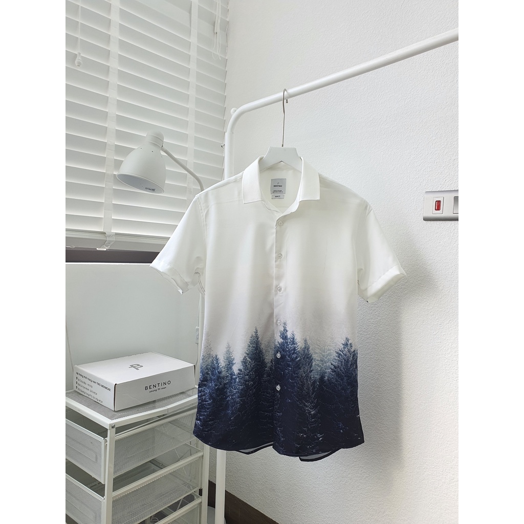 Áo sơ mi nam tay ngắn họa tiết cực chill, chất vải sơ mi lụa mịn mát 3910
