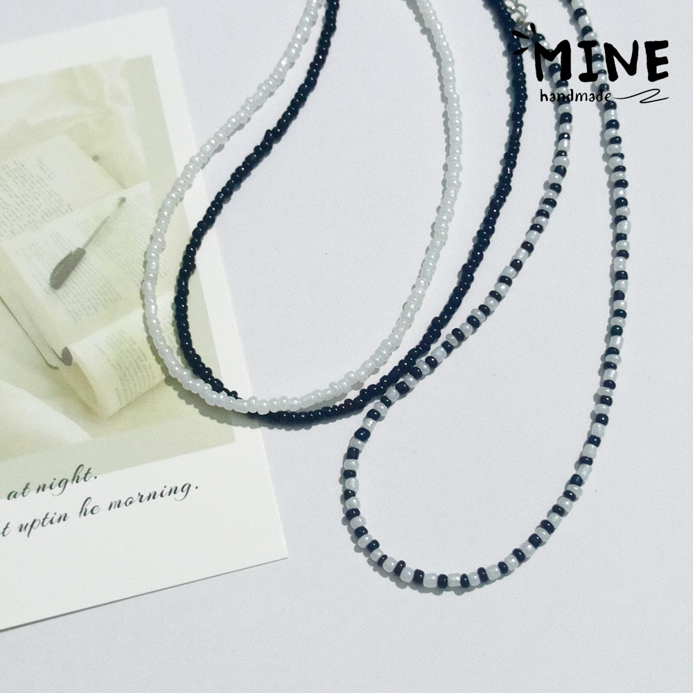 Dây chuyền unisex nhiều lớp trắng đen độc đáo thời trang phong cách Hàn Quốc Vòng cổ hạt cườm đẹp Minehandmade