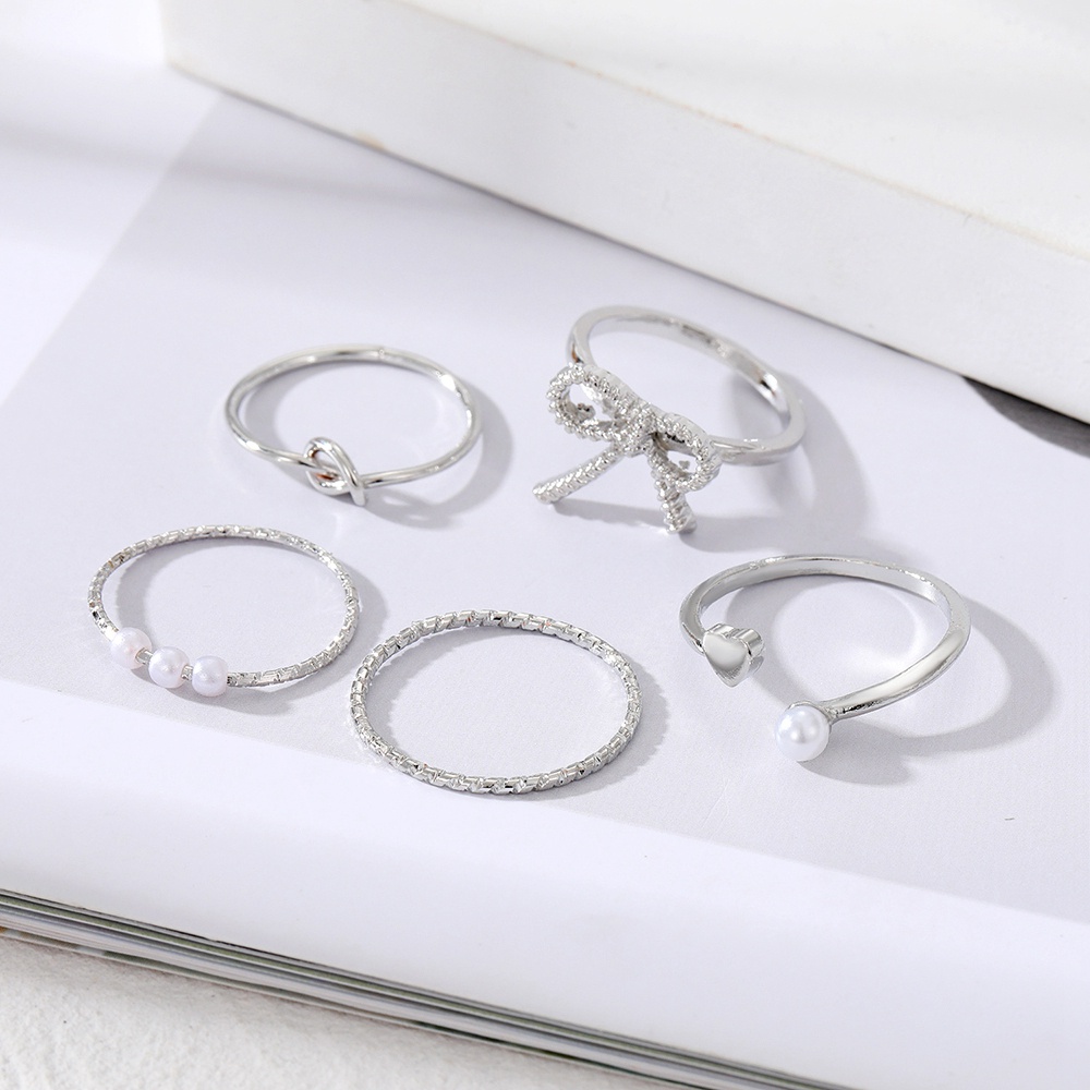 Nhẫn Hình Nơ Đính Ngọc Trai Giả Bằng Kim Loại Màu Vàng / Bạc Thời Trang Cho Nữ