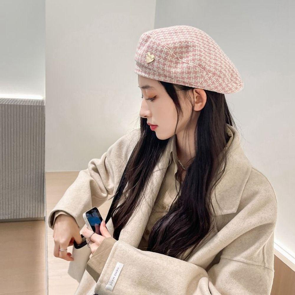 Mũ Nồi Cotton Họa Tiết Houndstooth Ngọt Ngào Thanh Lịch Dễ Phối Đồ Phong Cách Anh Quốc Cho Nữ