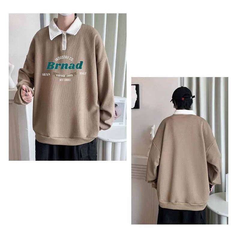 ❤️ ẢNH THẬT - LOẠI DÀY ❤️ MẪU ÁO SWEATER POLO NỈ HỌA TIẾT MỚI FORM RỘNG cổ bẻ cài cúc tay dài in chữ Brnad