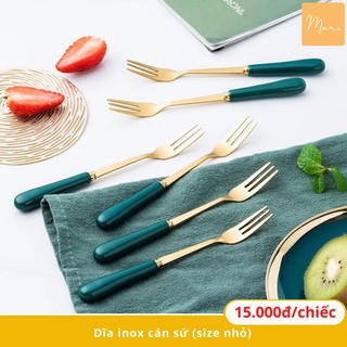 Thìa dĩa inox cán sứ (Xanh, trắng, xám, hồng)