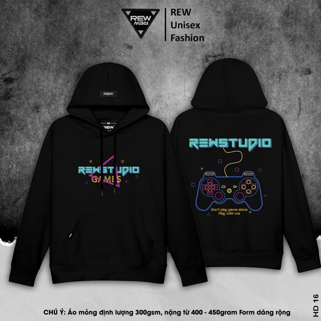 Áo hoodie local brand REW Mỏng Định Lượng mặc mùa hè form rộng Unisex dành cho cả nam và nữ màu đen