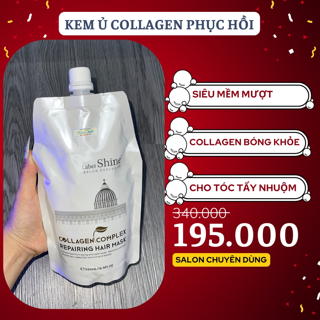 Kem Ủ Tóc Collagen Dưỡng Tóc Phục Hồi Siêu Mềm Mượt 500ML Label Shine Dành cho Tóc Uốn Nhuộm Tẩy Khô Xơ