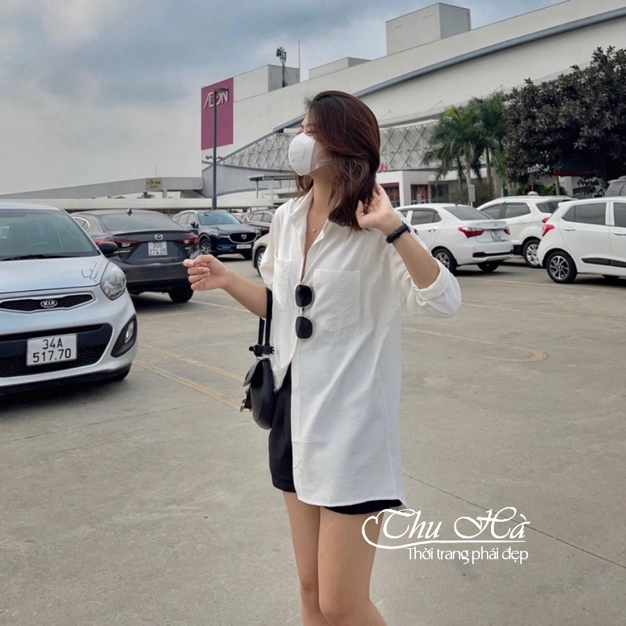 Áo sơ mi đũi nữ bigsize từ 40 đến 95kg Thu Hà form dài rộng kiểu tà lệch trẻ trung sang chảnh SMH.31