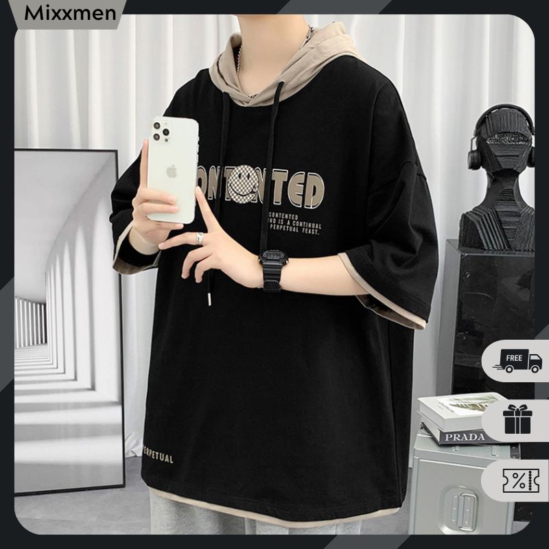 Áo Hoodie Ngắn Tay Nam In Chữ Basic Dáng Rộng Phong Cách Ulzzang Thời Trang Mixxmen TOP NAM 258V1