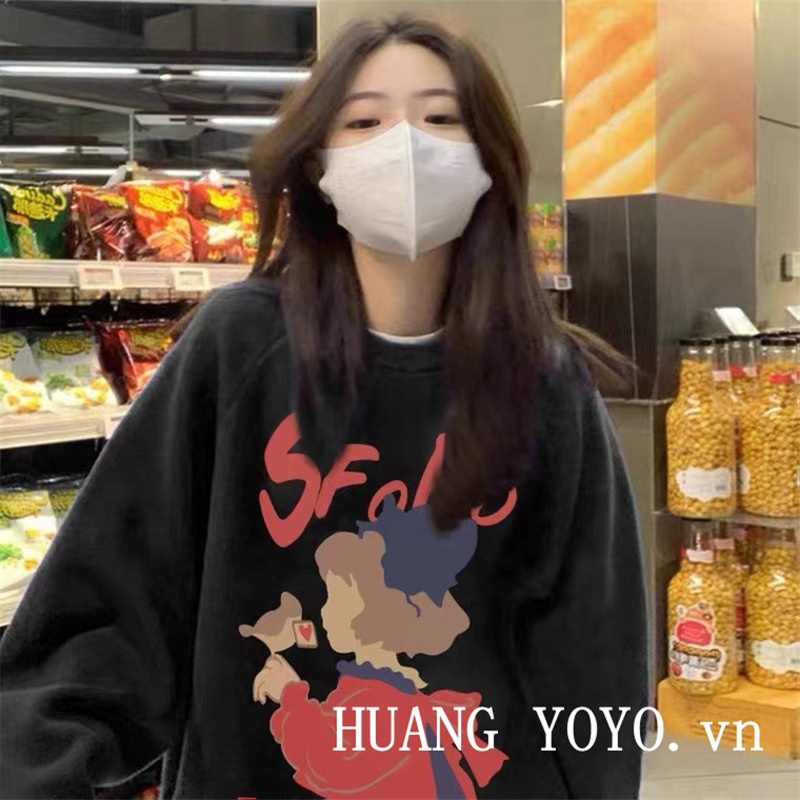 Áo sweater Dày Cổ Tròn Dài Tay In Họa Tiết Thời Trang Nữ Cá Tính 2023