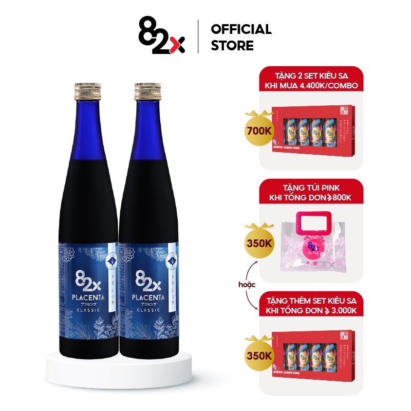 Liệu Trình 2 Chai 82X Placenta Classic Đều Màu Da Mờ Nám Sạm Dạng Nước 450.000mg Nhau Thai "Heo Hạnh Phúc"
