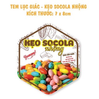 55 tem kẹo socola - lục giác 7x8cm dán thân hộp