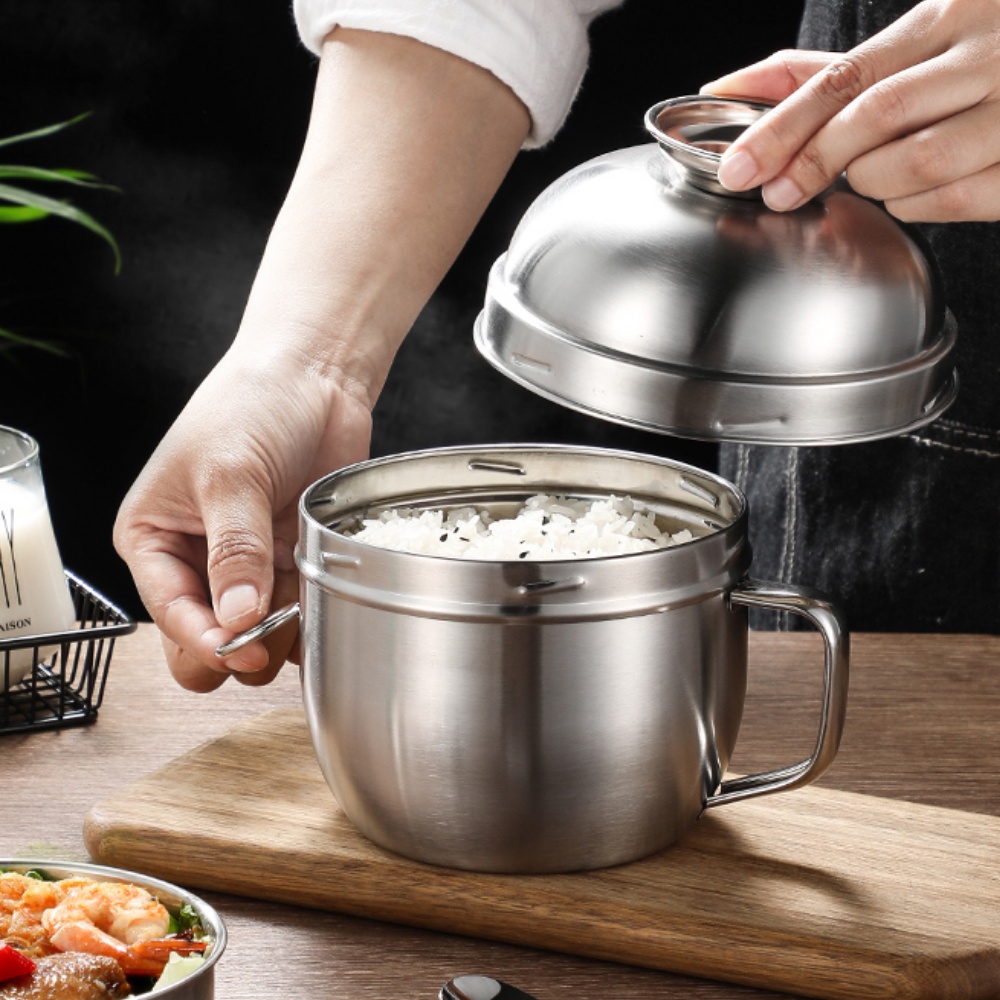ModernHome Bát mì gia dụng bằng thép không gỉ 304 súp thực phẩm Hộp đựng trái cây có nắp đậy