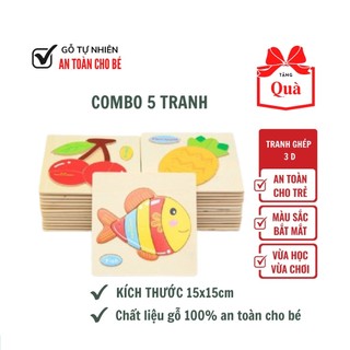 Đồ chơi xếp hình combo 5 tranh ghép hình 3 d bằng gỗ