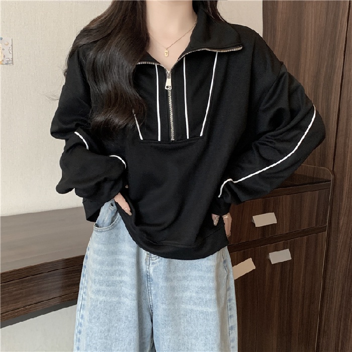 Áo Thun Polo Tay Dài Dáng Rộng Màu Sắc Tương Phản Phong Cách Hàn Quốc Thời Trang Mùa