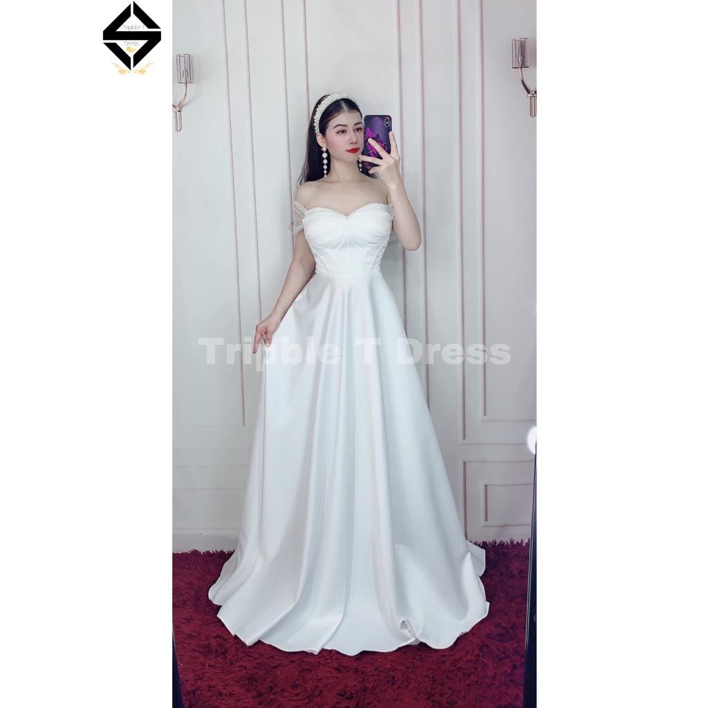 Đầm maxi mặc cưới TRIPBLE T DRESS cho dâu xinh đi bàn nhẹ nhàng sang trọng - MS417V - Size S/M/L