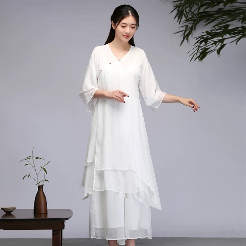 Bộ Váy và quần pháp phục kiểu cổ trang trung hoa trung quốc hán phục đi lễ chùa ngồi thiền bàn trà spa