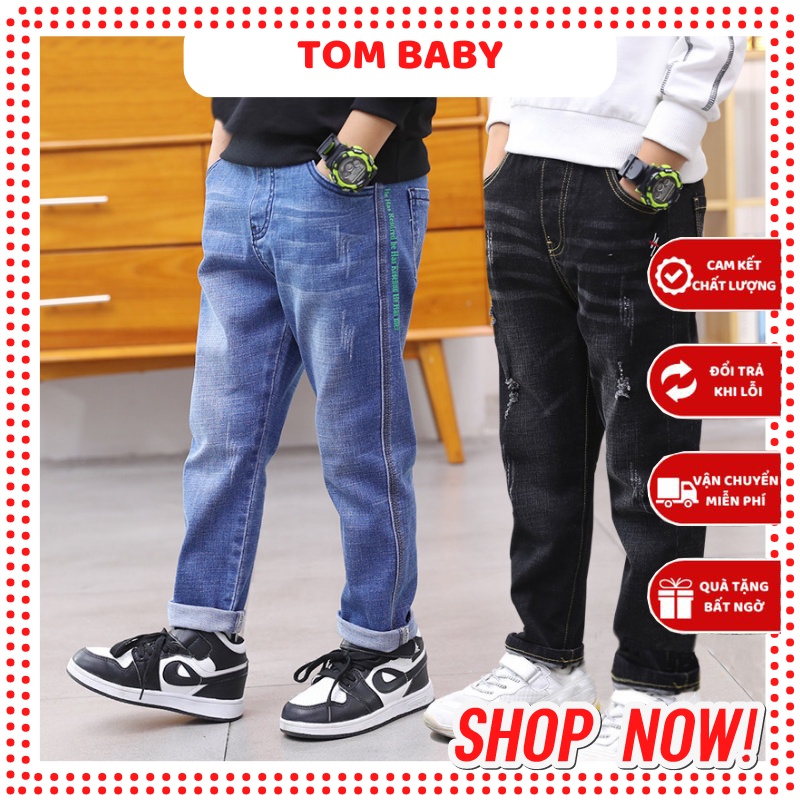 Quần Jeans Xước Co Giãn, Phong Cách Cho Bé Trai