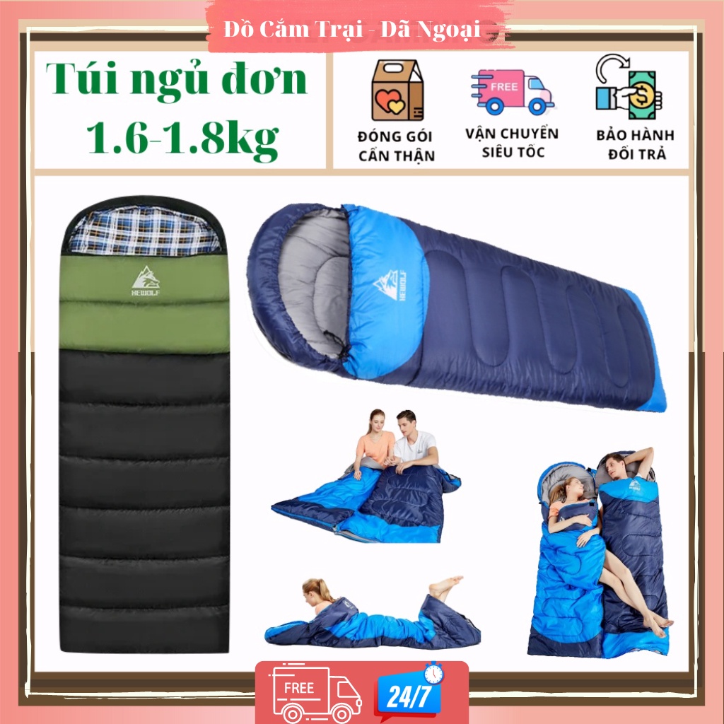 Túi ngủ văn phòng đơn Hewofl dùng cắm trại ngoài trời mùa đông dày chống lạnh ấm người lớn bốn mùa
