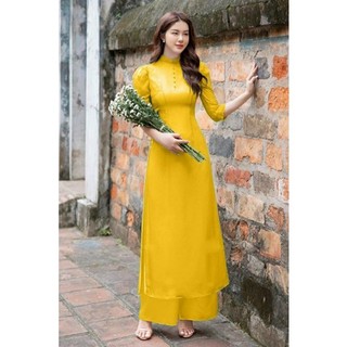 Sét áo dài truyền thống tay bồng 4 tà phối hạt cao cấp