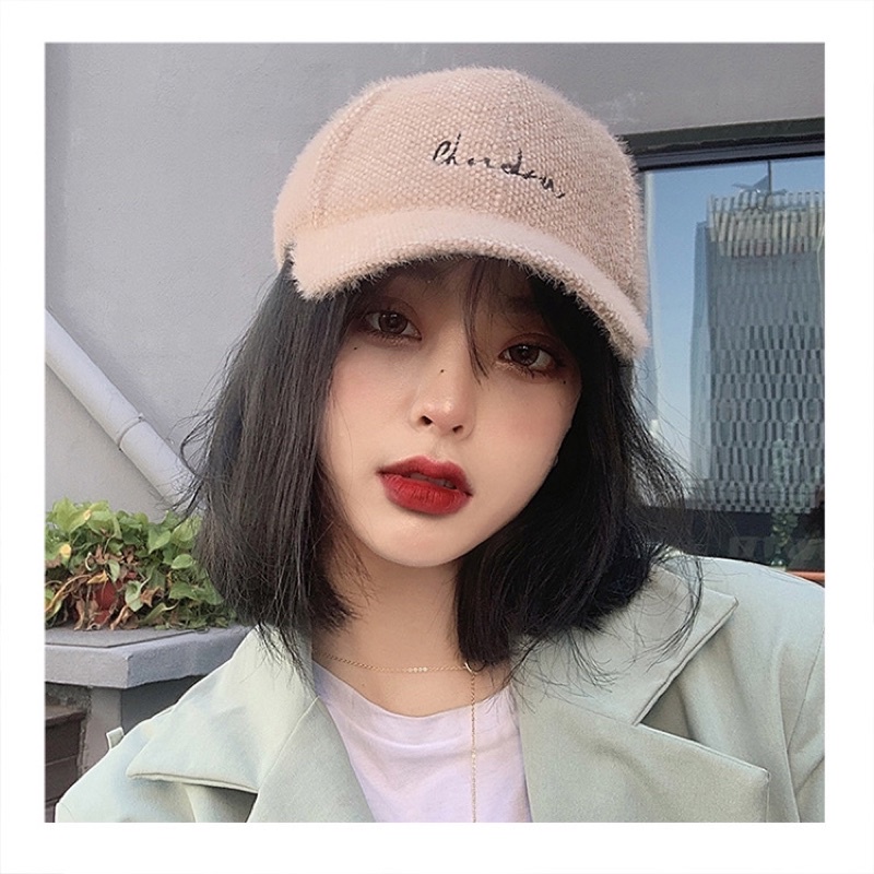 Mũ Thìa Len Pha Lông Thỏ Thêu Chữ Cực Ngầu